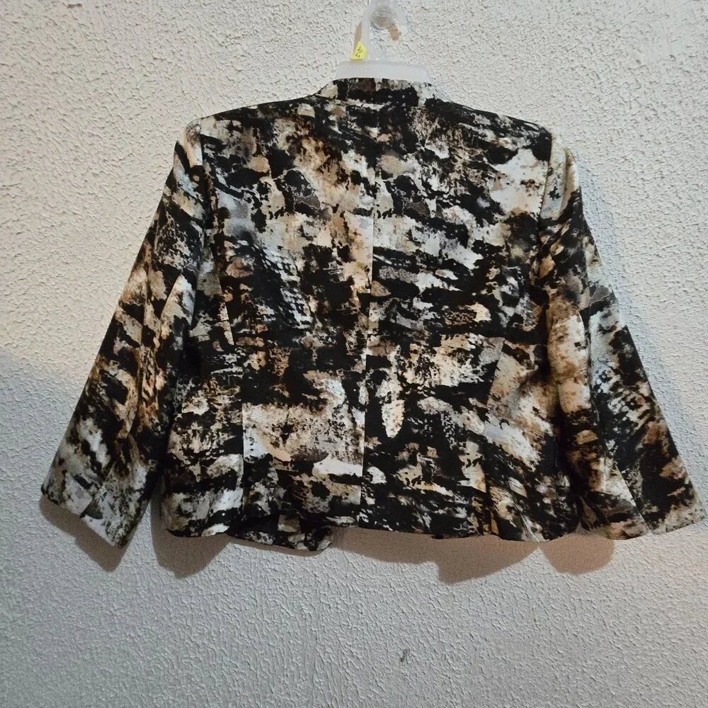 Kasper Womens Abstract Print Open‎ Front Blazer Jacket Size 14 Multicolor grunge